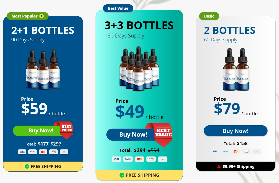 EchoXen pricing packages: 2 bottles, 3 bottles and 6 bottles